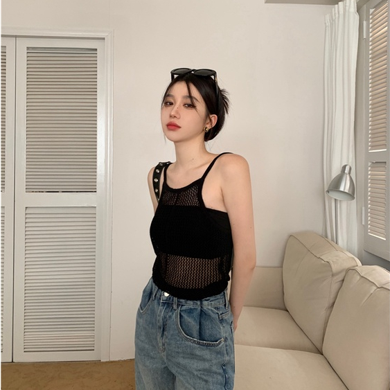 Áo Tank Top Sát Nách Dáng Ôm Thiết Kế Khoét Lỗ Thời Trang Quyến Rũ Cho Nữ