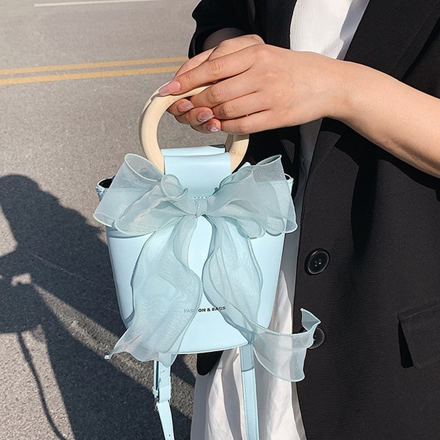 Mischa Túi Đeo Chéo Vai Bằng Da PU Màu Trơn Đính Nơ Thời Trang