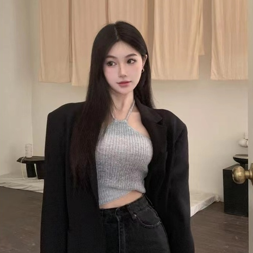 ZHELIHANGFEI Áo Dệt Kim Sát Nách Cổ Hẹp Eo Quyến Rũ Trẻ Trung Cho Bạn Gái