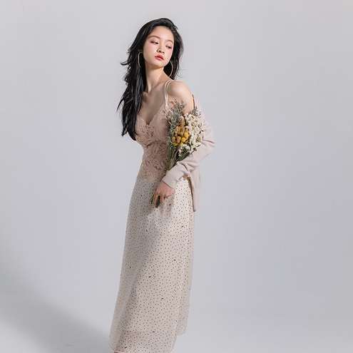 ZHELIHANGFEI Áo Hai Dây Cổ Chữ V Có Mút Đệm Ngực Phối Ren Hở Lưng Quyến Rũ