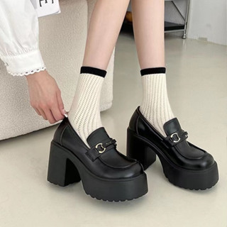 Giày Cao Gót Da Đế Dày 10CM Màu Trắng / Đen Phong Cách Lolita Thời Trang 2023 Cho Nữ