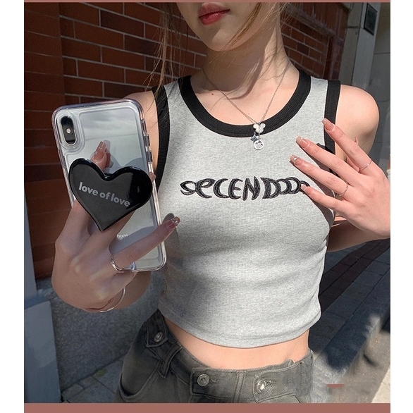 ZHELIHANGFEI Áo Croptop Sát Nách In Chữ Thời Trang Cá Tính Cho Nữ