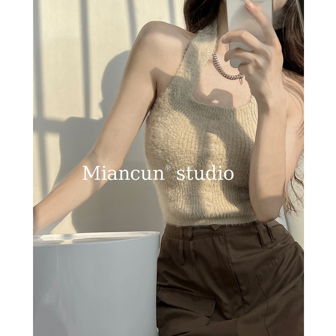 QADCOL Áo Dệt Kim Không Tay Thiết Kế Mỏng Cổ Treo Thiết Kế Sang Trọng Cổ Điển Cho Nữ Mặc Ngoài Trời