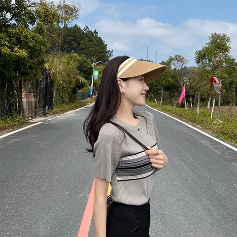 ZHELIHANGFEI Áo Len Dài Tay Họa Tiết Kẻ Sọc Thời Trang Hàn Quốc Dễ Thương Cho Nữ