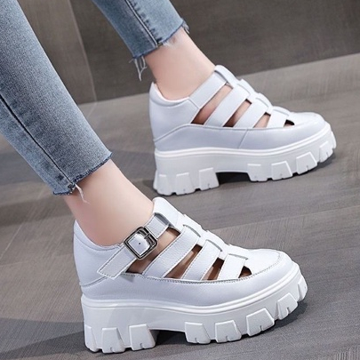 Giày Sandal Da Đế Dày 5cm Thoáng Khí Phong Cách La Mã Thời Trang Mùa Hè Cho Nữ
