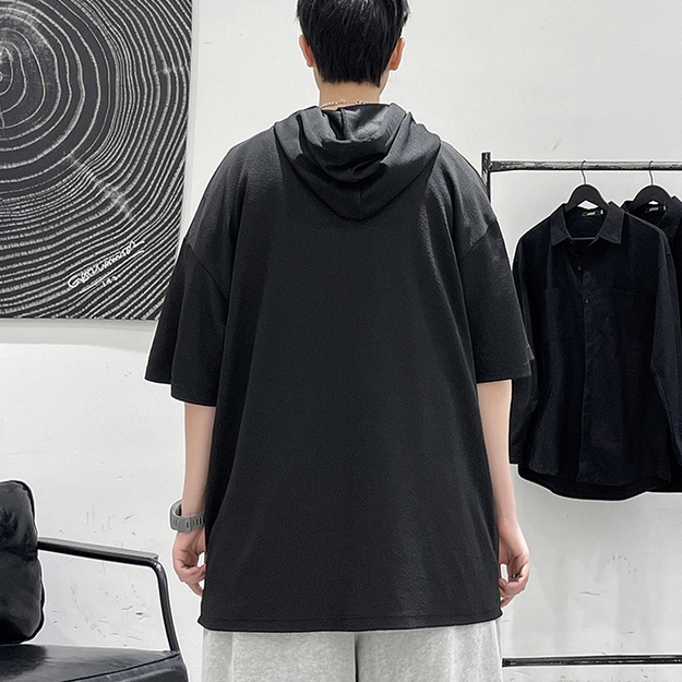 Áo Hoodie Tay Lỡ Màu Sắc Đơn Giản Phong Cách Hàn Quốc Cho Nam mùa hè áo hoodie unisex form rộng