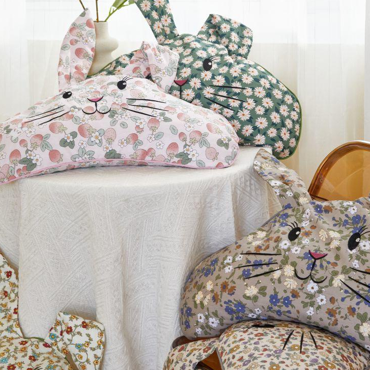 1 Gối Cotton Nguyên Chất Họa Tiết Thỏ / Hổ Hoạt Hình Phong Cách Trung Hoa