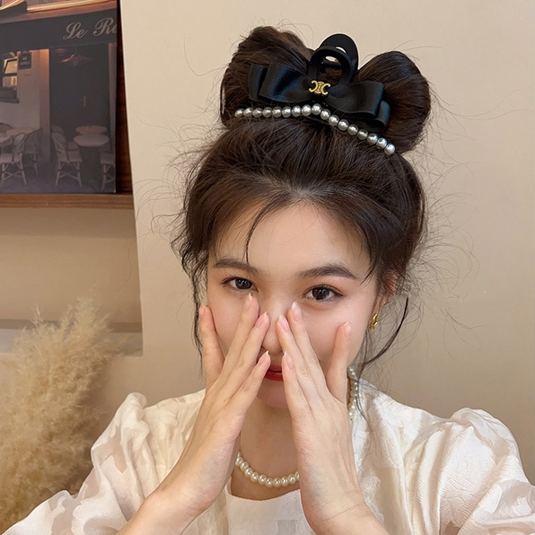 Kẹp Tóc Nơ Đen Đơn Giản Phong Cách Hàn Quốc Cao Cấp Cho Nữ