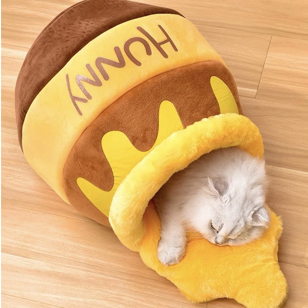 Elsabell. Nhà đệm cho thú cưng hình hũ mật ong dễ thương chất vải mềm êm ái thiết kế khép kín trách gió, lót nằm tháo rời tiện