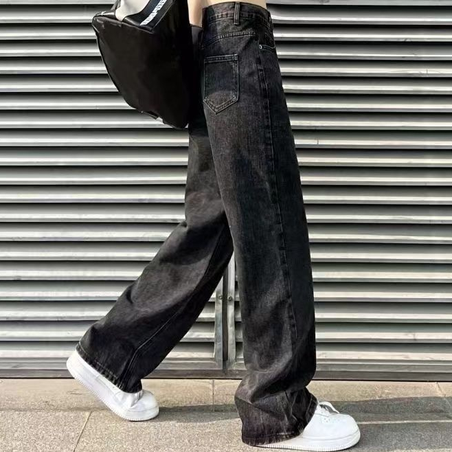 ZHELIHANGFEI Quần Jean Dài Lưng Cao Ống Rộng Màu Sắc Trẻ Trung Cá Tính