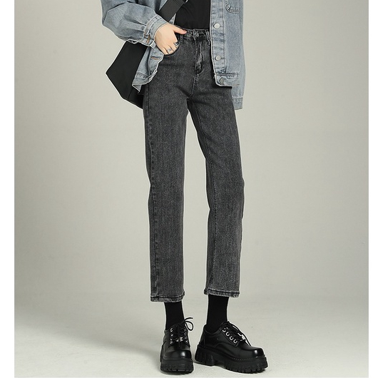 ZHELIHANGFEI Quần Jean Lưng Cao Ống Suông Cá Tính Trẻ Trung