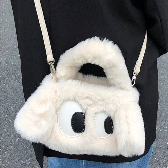 Túi Xách Lông Nhung Hình Chú Cún Mắt To Dễ Thương Xinh Xắn Dành Cho Nữ