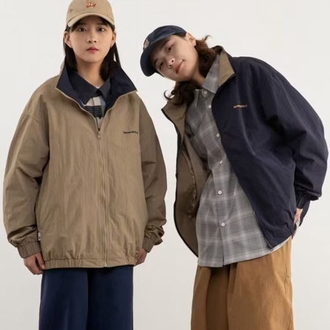 Áo khoác cổ đứng cho nam Retro M-2XL Áo khoác dài tay dáng rộng cao cấp Áo khoác cặp đôi cổ đứng Áo khoác tổng thể Áo khoác nam mặc dạo phố Áo khoác bay thường ngày rộng rãi
