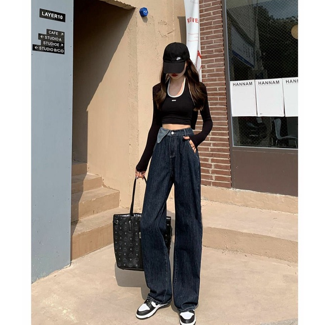 QADCOL Quần Jean Nữ Ống Rộng Lưng Cao Thời Trang Xuân Thu Mới