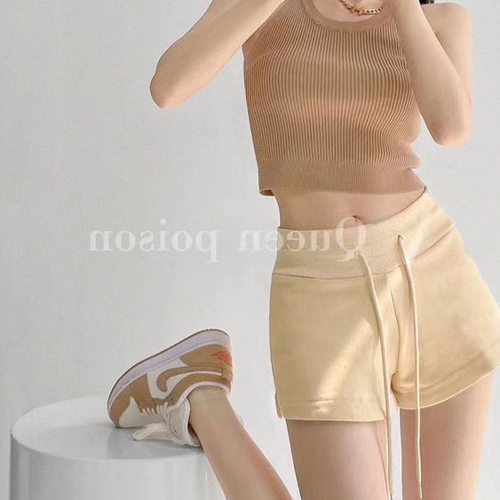 Ethelgirl Quần Short Thể Thao Lưng Cao Dây Rút 4 Màu Sắc Lựa Chọn Phong Cách Hàn Quốc Cho Nữ