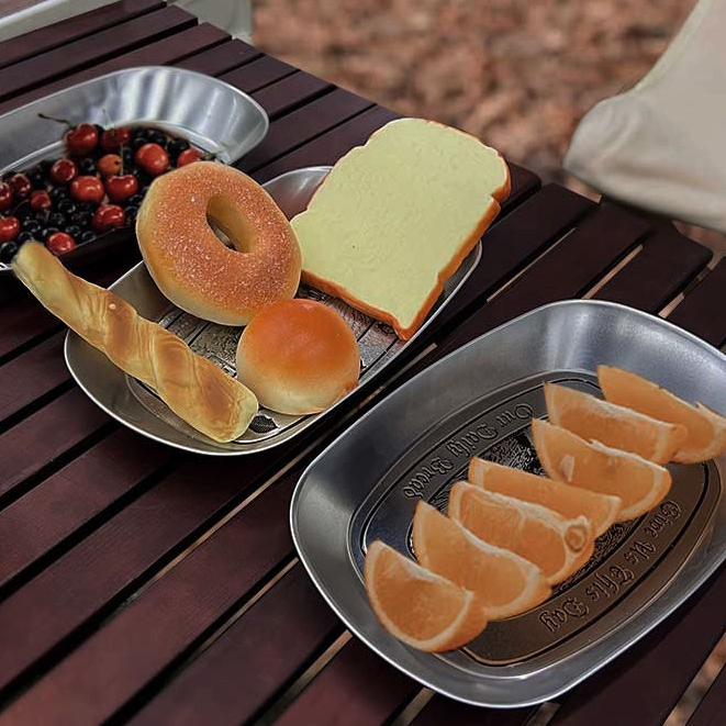 HOMFUL Đĩa trái cây cắm trại ngoài trời Đĩa trái cây cổ điển châu Âu cổ điển mã khẩu đĩa cắm trại bộ đồ ăn tự lái xe du lịch mang theo đĩa nướng cắm trại OT0177