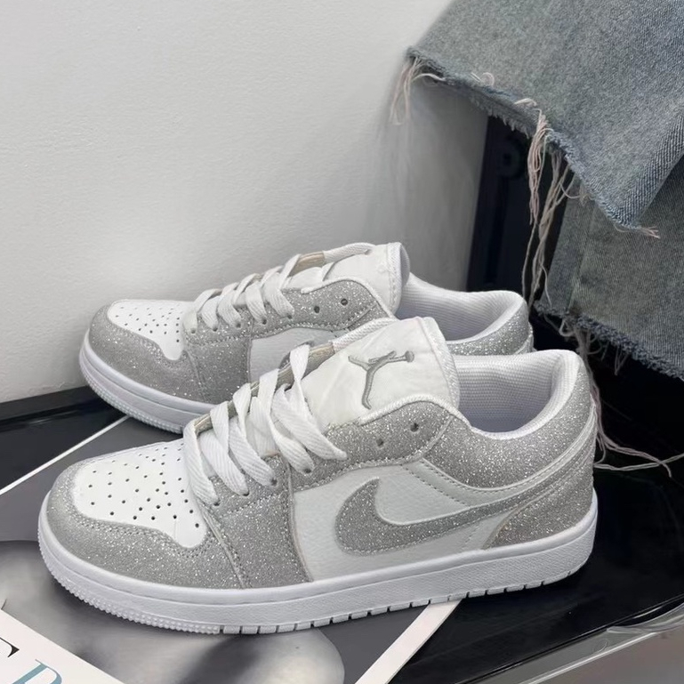 Giày Thể Thao Jordan 1 Low AJ Cổ Thấp Màu Bạc Lấp Lánh Thời Trang Cho Nữ