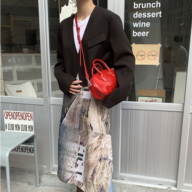 AlphaZ Túi Đeo Vai Bằng Da Màu Trơn Phong Cách retro Hàn Quốc