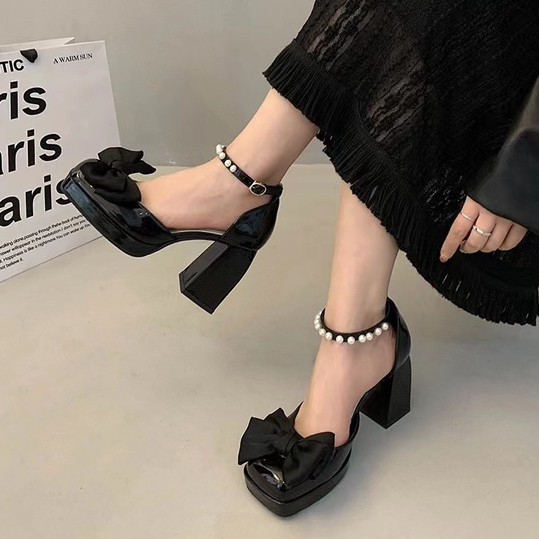 Giày Cao Gót 9CM Màu Đen / Trắng / Hồng Phong Cách Lolita 2023 Cho Nữ