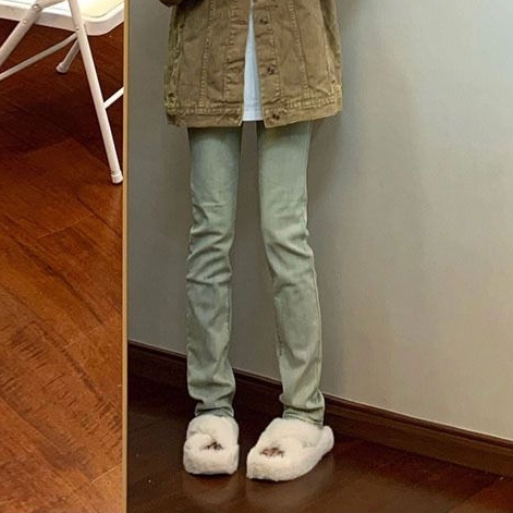 ZHELIHANGFEI Quần Jean Dài Lưng Cao Dáng Suông Kiểu Retro Mỹ Cá Tính