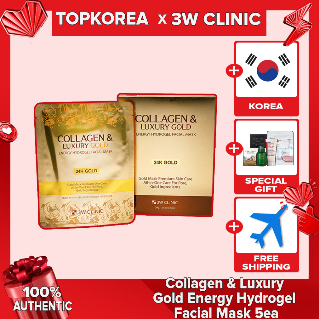 3W clinic Collagen & Luxury Gold Energy Hydrogel Facial Mask 5es ★Đèn Led 3W 3W CLINIC Chất Lượng Cao★Mặt Nạ Collagen Hydrogel Vàng Sang Trọng 5ea / Toporea / Shipping Từ Hàn Quốc TOPKOREA