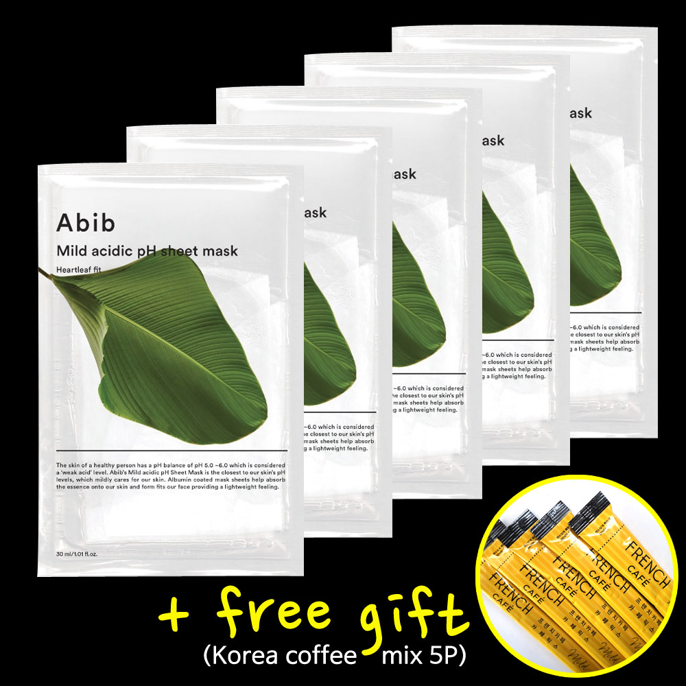 [abib] Abib mild acidic ph sheet mask heartleaf fit (5ea) + hỗn hợp cà phê hòa tan hàn quốc 5 que.