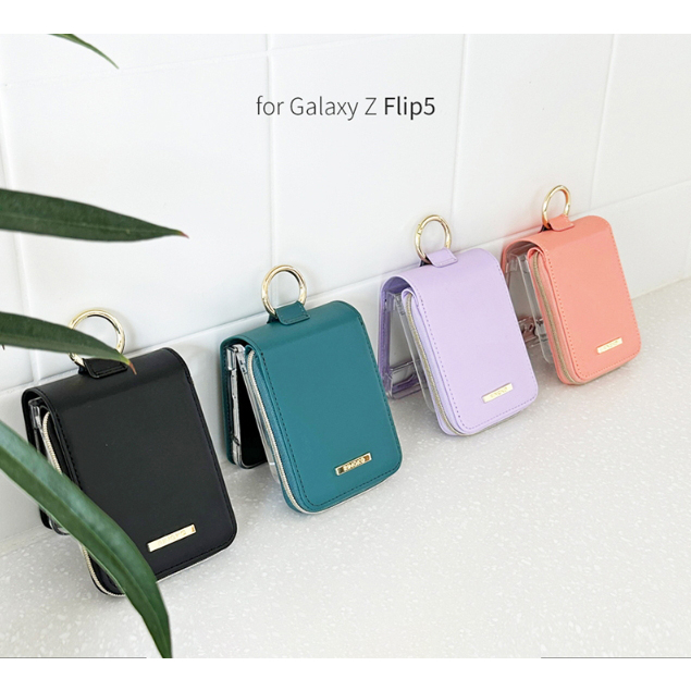 Da Ốp Điện Thoại Dạng Ví Có Vòng Đeo Tay + Phim Bảo Vệ Màn Hình Trước Cho samsung galaxy z flip5