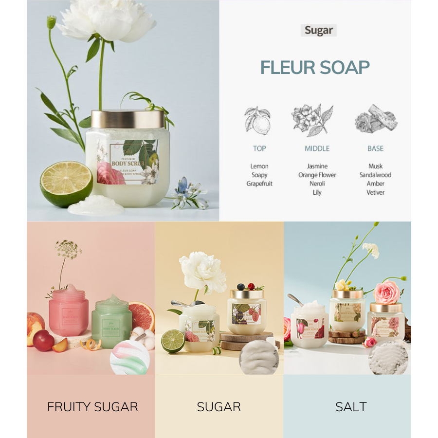 Kem tẩy da chết body muối biển hương nước hoa Plu Perfumed Sea Salt Body Scrub 500g