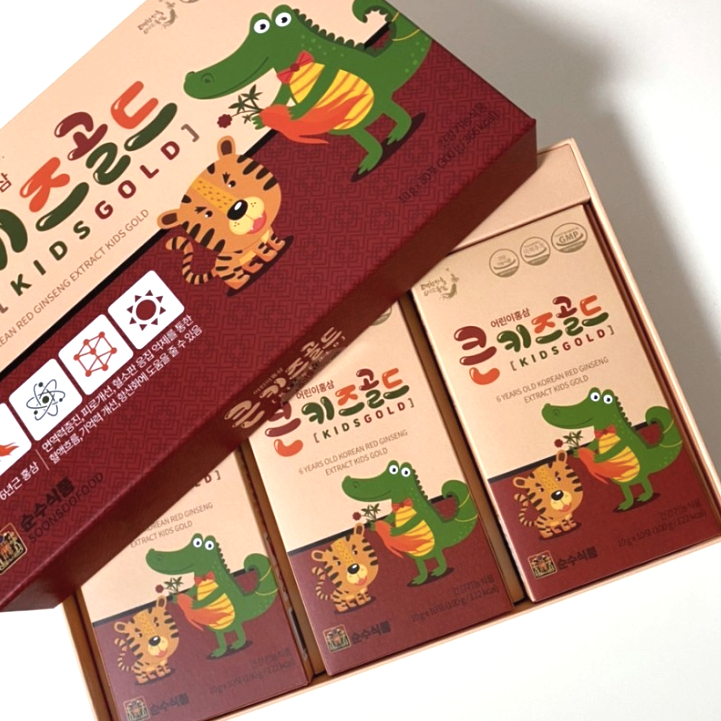 Hộp nước hồng sâm trẻ em Soonsoo Food Children's Red Ginseng Big Kids Gold 10g x 30 gói