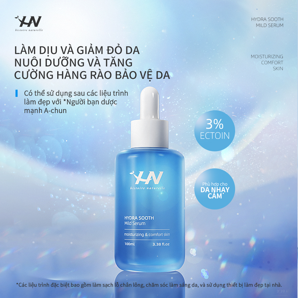 Dưỡng chất serum cấp ẩm chứa Hyaluronic Acid phân tử thấp giúp giữ ẩm sáng bóng da, Giữ ẩm sâu bên trong da HN Ectoin Hydra Sooth Mild Serum 100ml.