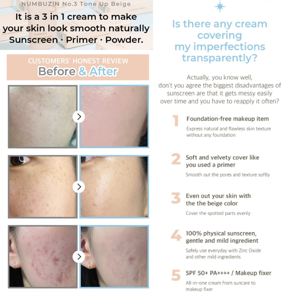 Numbuzin Tông Màu Be Làm Sạch Nâng Tông Da Mặt Tạm Thời Bằng Sứ Nâng / Làm Sạch Tông Màu Be spf50 pa + + + +