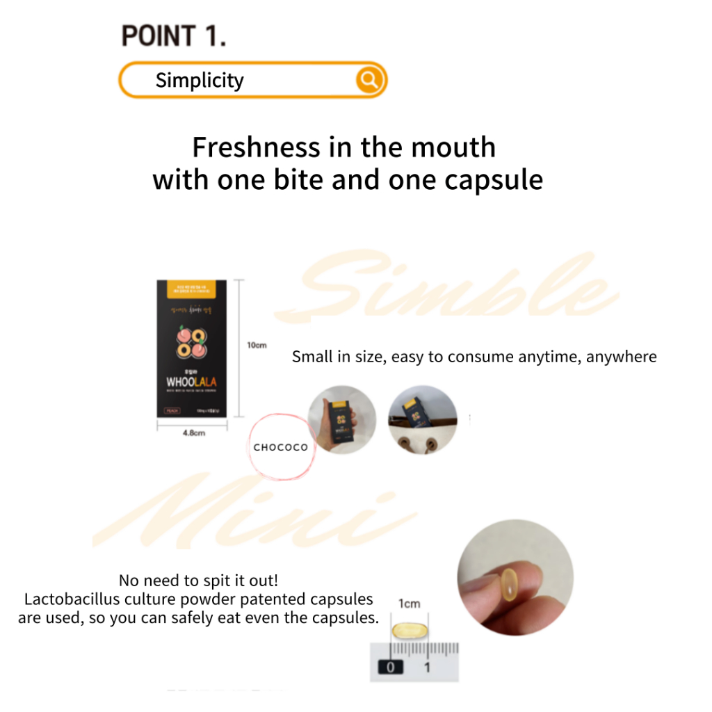 🇰🇷 Hộp 30 Viên Nang Làm Mát WHOOLALA Có Thể Ngậm Được Màu Bạc Hà Đào Bạc Hà Có Thể Ngậm Được