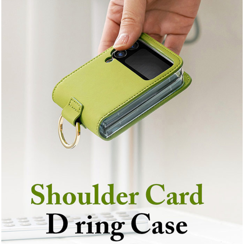 K-max / bao da có khe cắm thẻ có dây đeo cho galaxy z flip 5 4 - bao da flip5 giá đỡ chìa khóa dài bằng ngón tay saffiano màu đen