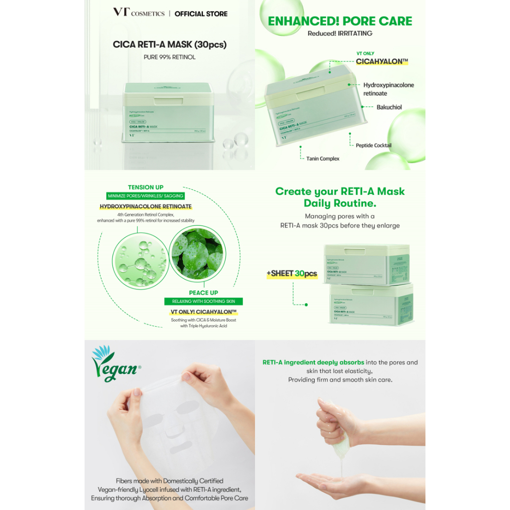 Mặt Nạ Cica / Vital / Cica Collagen / Reti-A Chăm Sóc Da Hàng Ngày 30ea / VTCOSMETICS