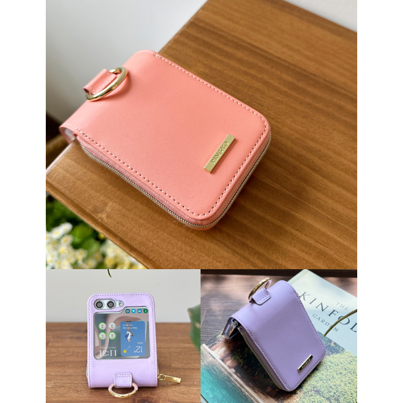 Da Ốp Điện Thoại Dạng Ví Có Vòng Đeo Tay + Phim Bảo Vệ Màn Hình Trước Cho samsung galaxy z flip5