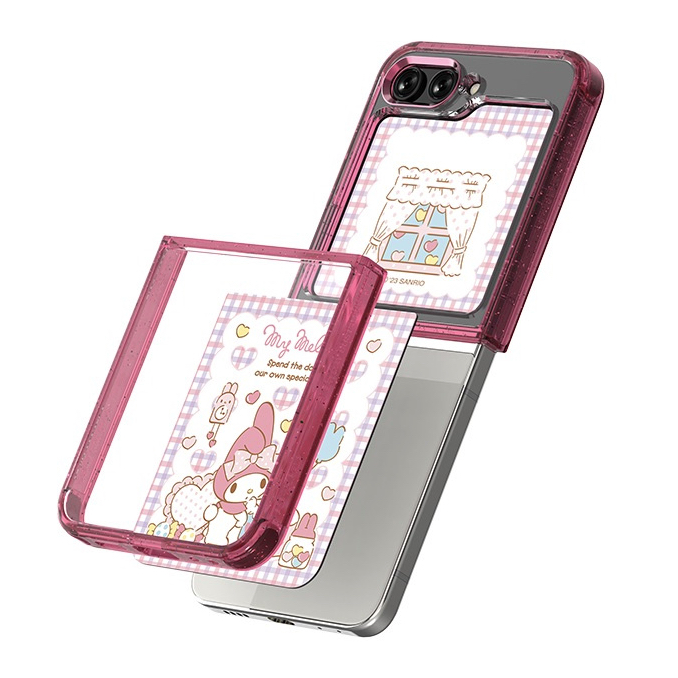 DISNEY Sanrio Bao Da Điện Thoại Nắp Lật Có Ngăn Đựng Thẻ Hình Nhân Vật sesame street Cho galaxy z flip 5 - kuromi pochacco my melody flipsuit samsung flipsuit Thắt Nút wally marvel