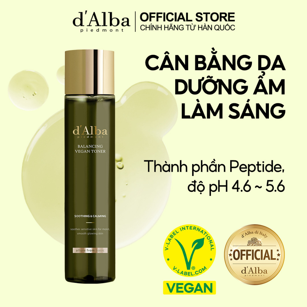 Toner D'ALBA thuần chay cân bằng da Skin Balancing Vegan Toner 150ml