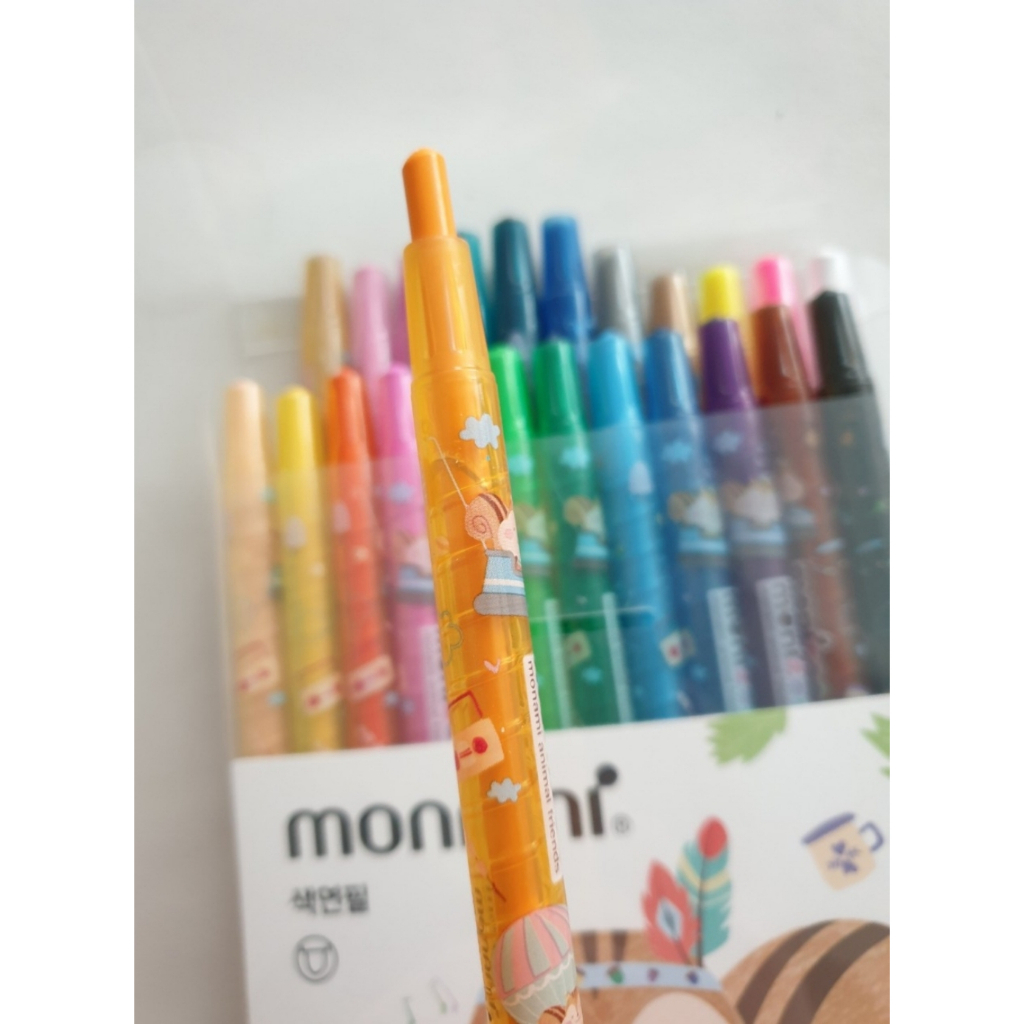 Set 2 Bút sáp vặn cao cấp nội địa Hàn Monami Monizoo 12 màu, 24 màu