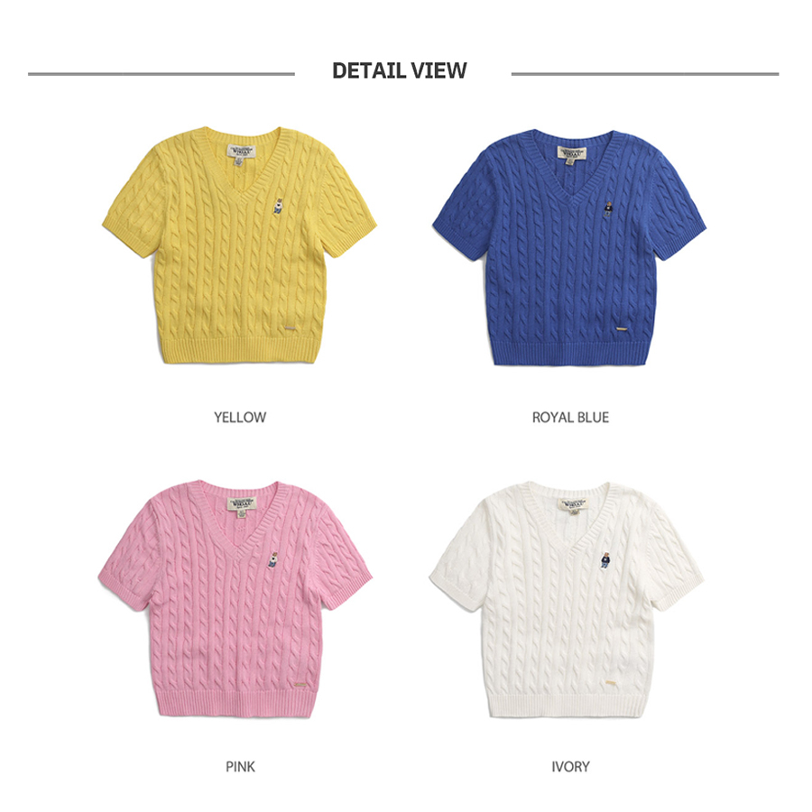 Áo thun Sweather WHO.A.U WHKAD2691F cổ chữ V dáng ôm thêu hình Steve Bear (mẫu mới)