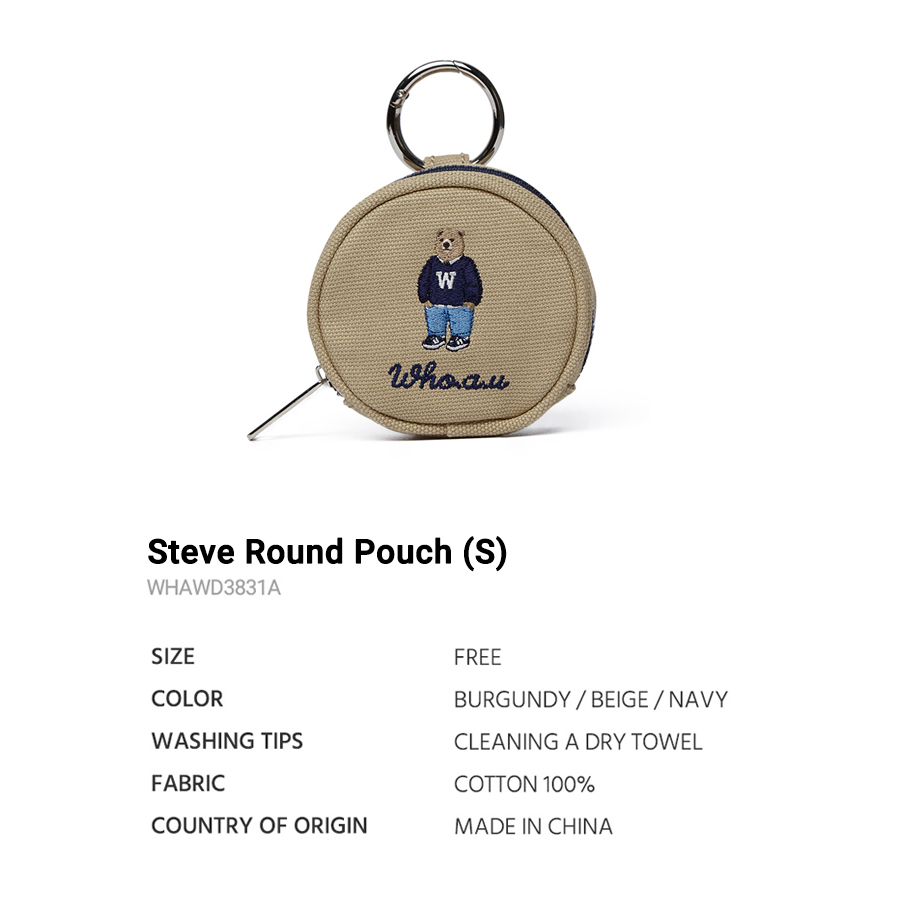 Móc khóa WHO.A.U WHAWD3831A túi mini dây kéo Steve Round Pouch 100% Cotton