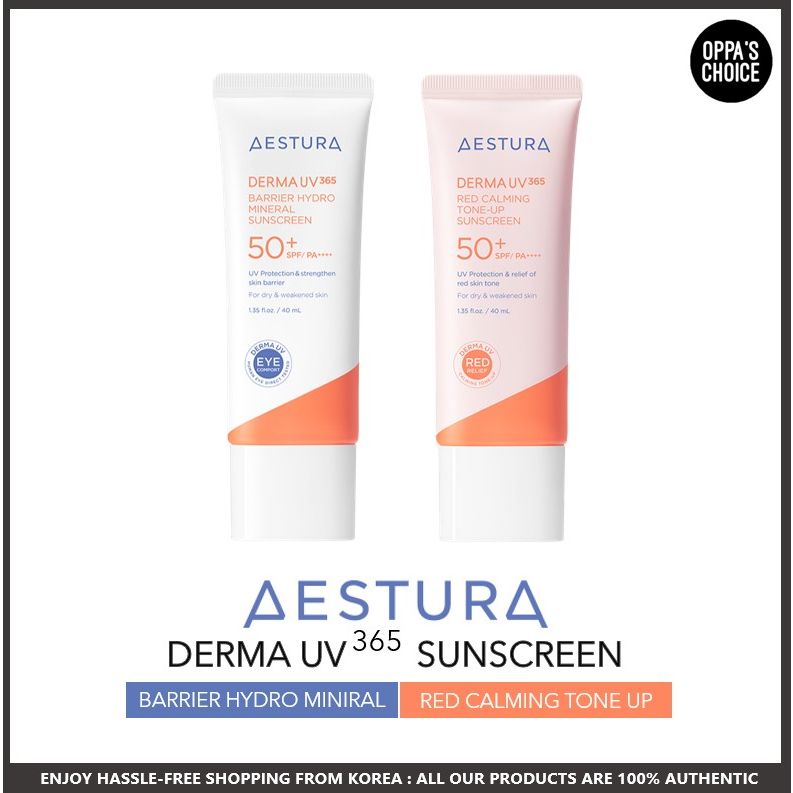 Kem Chống Nắng AESTURA DERMA UV365 40ML  (BARRIER HYDRO MINERAL SUNSCREEN,  RED CALMING TONE UP SUNSCREEN)