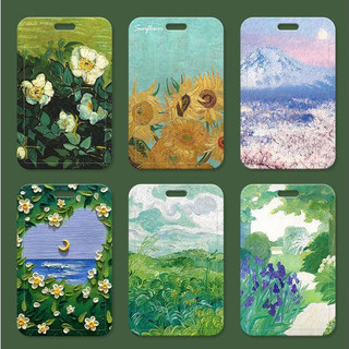 Ví đựng thẻ họa tiết tranh sơn dầu van gogh dành cho học sinh giá đỡ