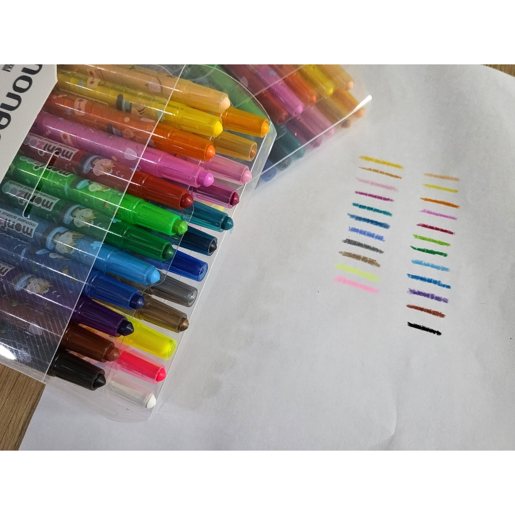 Set 2 Bút sáp vặn cao cấp nội địa Hàn Monami Monizoo 12 màu, 24 màu