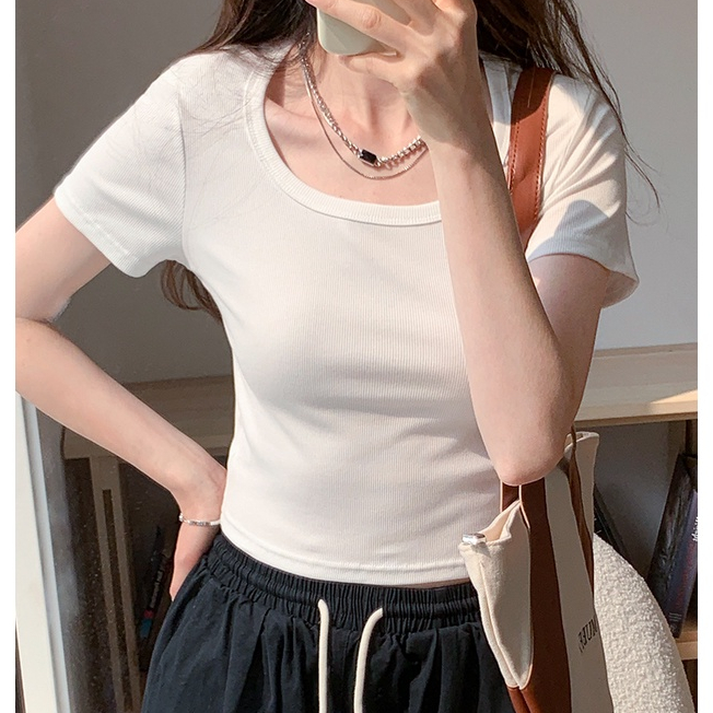 Áo Thun Cổ Vuông Ngắn Tay Dáng Ôm Thời Trang Dành Cho Nữ 61878