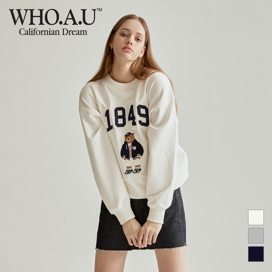 Áo sweatshirt WHOAU WHMWD2222U Steve tay dài thêu họa tiết gấu thời trang