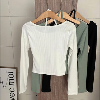 [Brandi / By Young] Áo Thun Gân Crop Top Cột Dây Hàn Quốc
