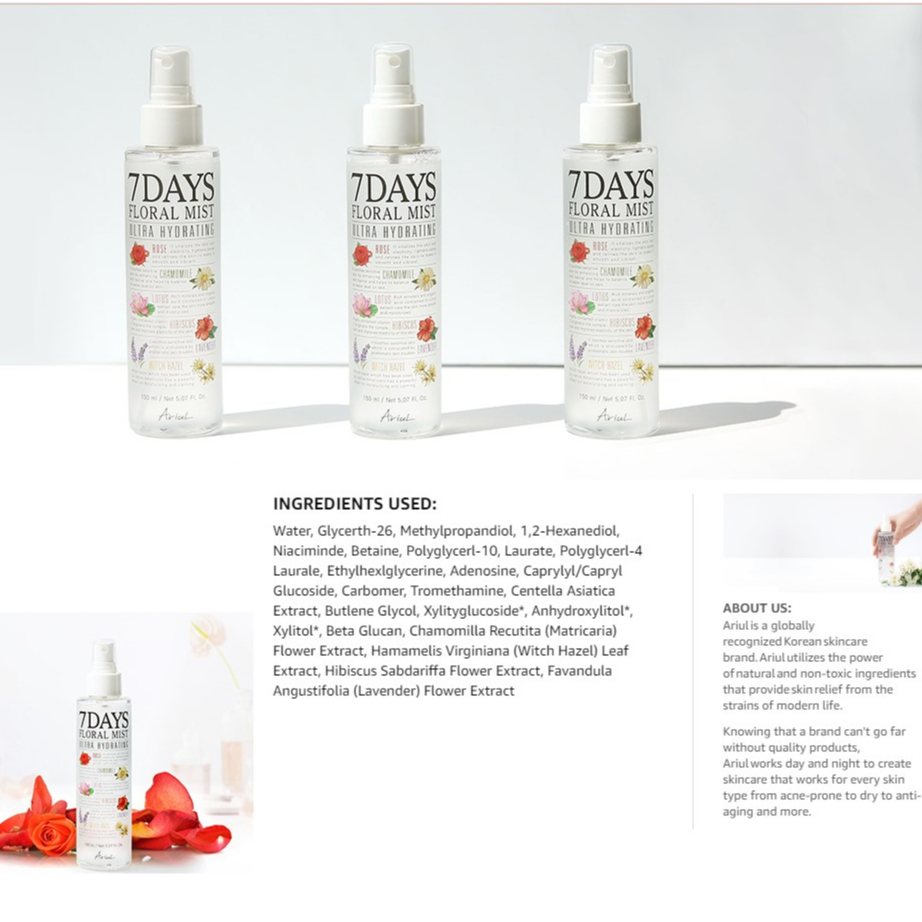 7days floral hydrating mist 150ml từ hàn quốc / skin hydrating mist / perfect blend of 6 hoa / hương hoa