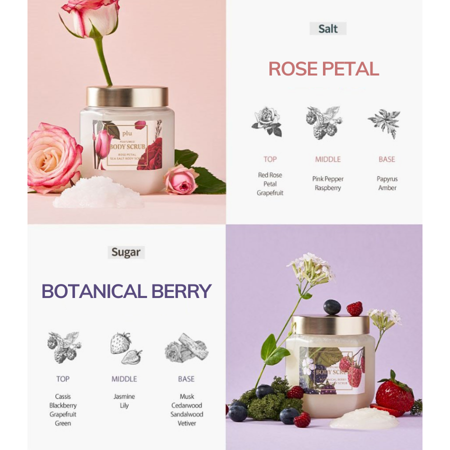 Kem tẩy da chết body muối biển hương nước hoa Plu Perfumed Sea Salt Body Scrub 500g