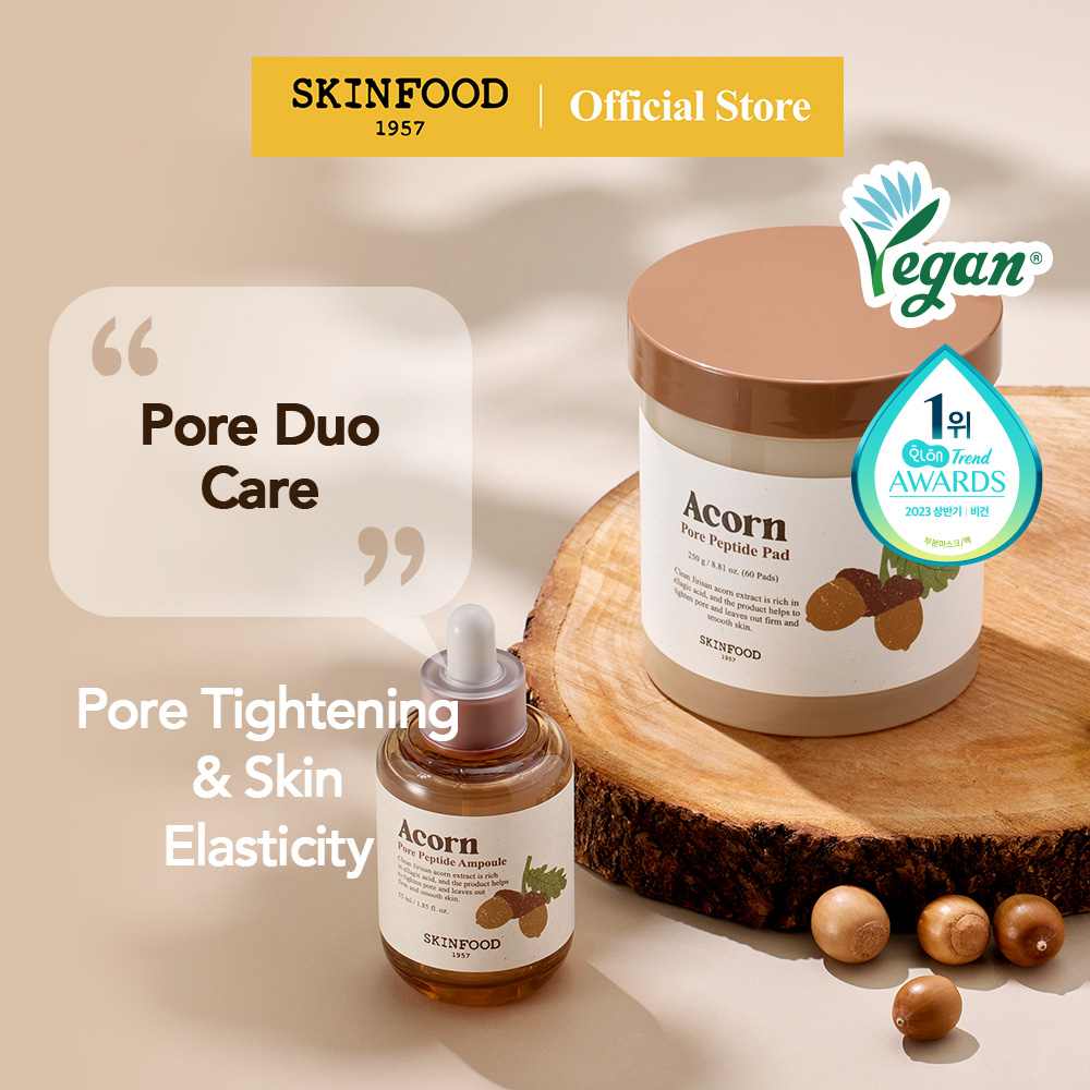 [SKINFOOD Official] Set dưỡng Peptide quả sồi se khít lỗ chân lông và cải thiện độ đàn hồi cho da Toner Pads 250g + Ampoule 55ml / Acorn Duo