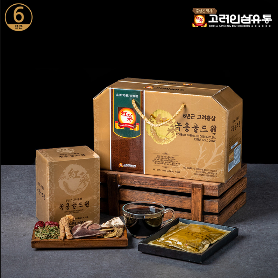 Hộp nước hồng sâm nhung hươu Korea Ginseng Distribution 6-year-old Red Ginseng Antler Gold 70ml x 30 gói